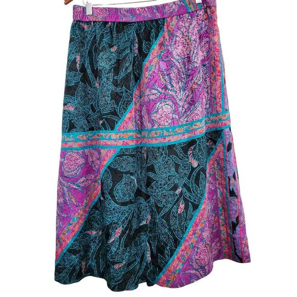 Vintage Skirt Women Sz Large Purple Midi 80s Silky Floral Cottage Festival Indie - Picture 2 of 11